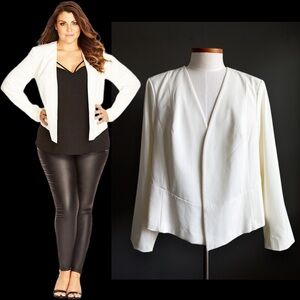 NWT City Chic Ivory Open Blazer Career Wedding Event Holiday Minimalist Crop XXL